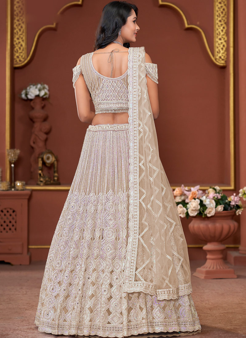 Beige Net Embroidered Wedding Lehenga Choli