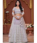 Lavender Net Mirror Embroidered Wedding Lehenga Choli