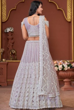 Lavender Net Mirror Embroidered Wedding Lehenga Choli