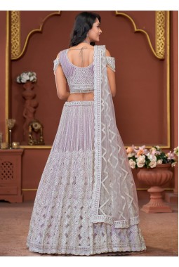 Lavender Net Mirror Embroidered Wedding Lehenga Choli