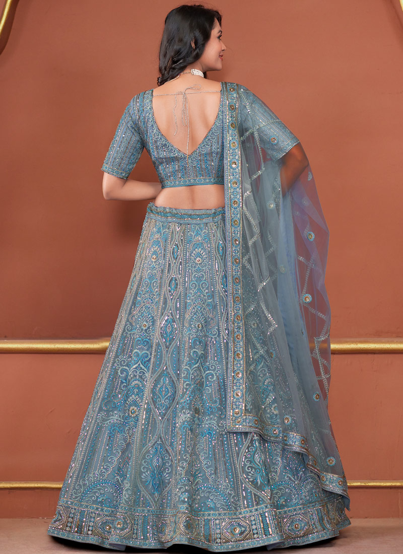 Sky Net Embroidered Wedding Lehenga Choli