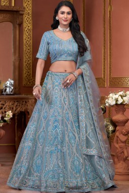 Sky Net Embroidered Wedding Lehenga Choli