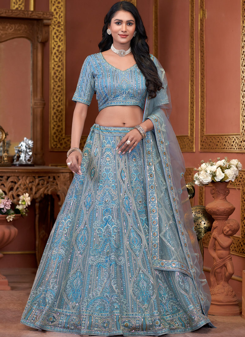 Sky Net Embroidered Wedding Lehenga Choli