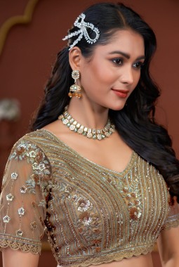 Golden Net Sequins Embroidered Wedding Lehenga Choli