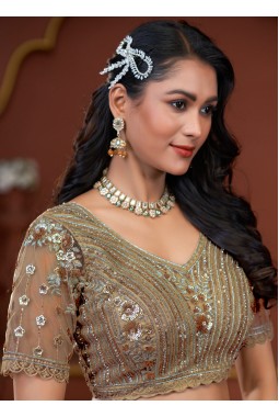 Golden Net Sequins Embroidered Wedding Lehenga Choli