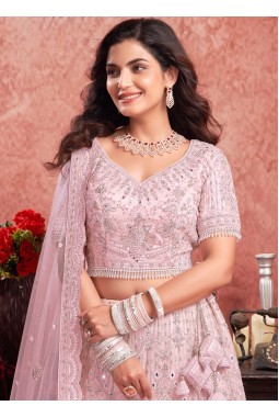 Baby Pink Net Mirror Zarkan Wedding Lehenga Choli