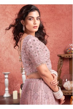 Pink Net Mirror Zarkan Wedding Lehenga Choli