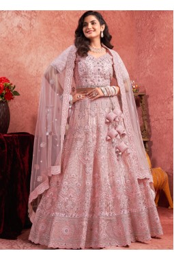 Pink Net Mirror Zarkan Wedding Lehenga Choli