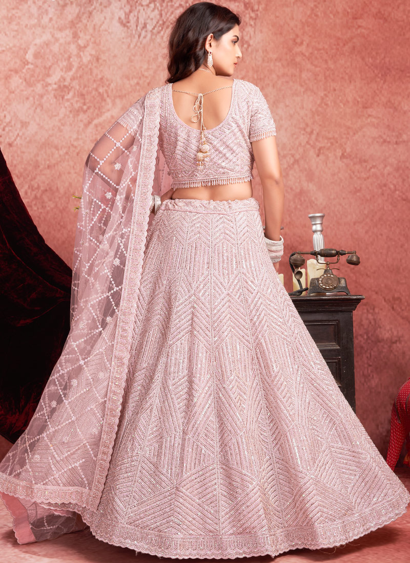 Baby Pink Net Zarkan Wedding Lehenga Choli