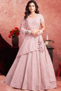 Baby Pink Net Zarkan Wedding Lehenga Choli