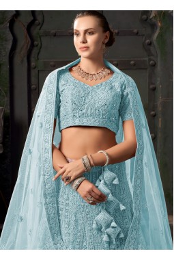 Sky Blue Net Zarkan Wedding Lehenga Choli