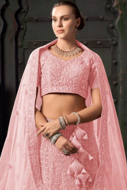 Light Pink Net Zarkan Wedding Lehenga Choli