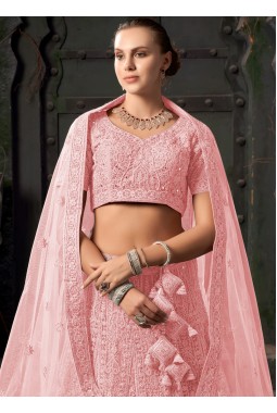 Light Pink Net Zarkan Wedding Lehenga Choli