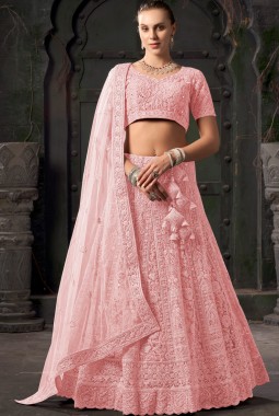 Light Pink Net Zarkan Wedding Lehenga Choli