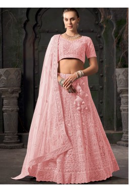Light Pink Net Zarkan Wedding Lehenga Choli