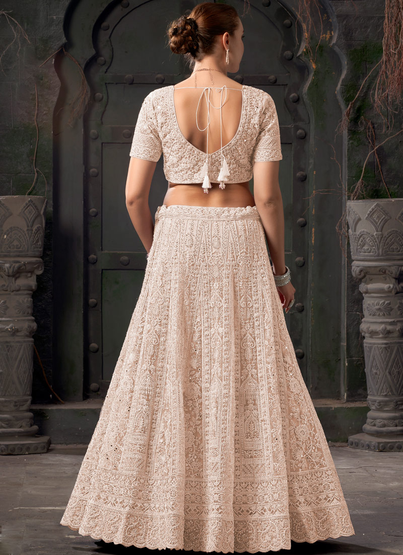 Beige Net Zarkan Wedding Lehenga Choli