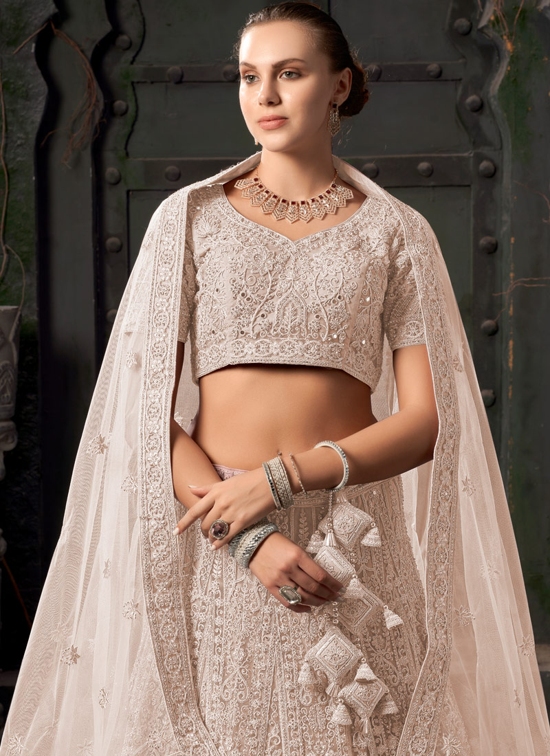 Beige Net Zarkan Wedding Lehenga Choli