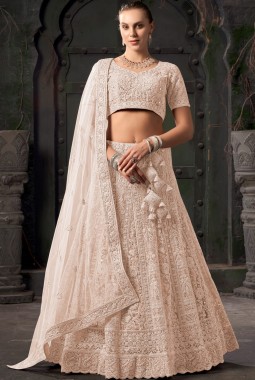 Beige Net Zarkan Wedding Lehenga Choli