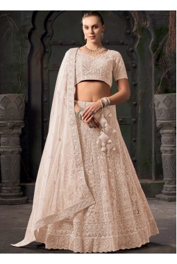 Beige Net Zarkan Wedding Lehenga Choli