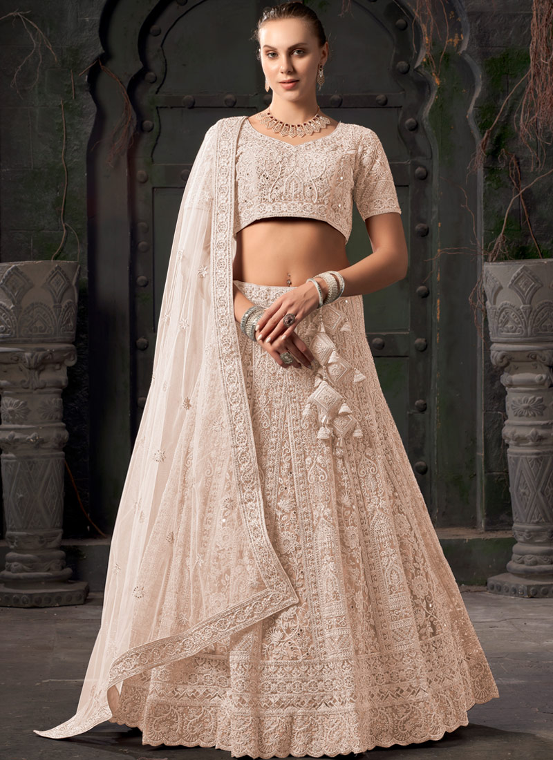 Beige Net Zarkan Wedding Lehenga Choli