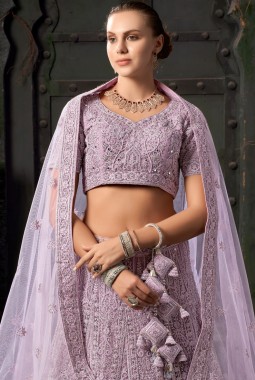 Lavender Net Zarkan Wedding Lehenga Choli  