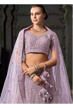 Lavender Net Zarkan Wedding Lehenga Choli  