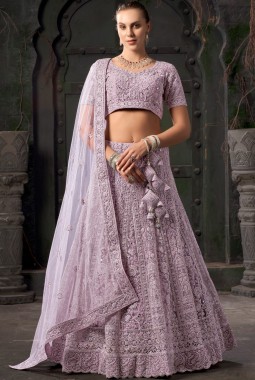 Lavender Net Zarkan Wedding Lehenga Choli  