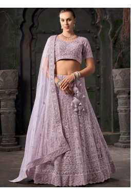Lavender Net Zarkan Wedding Lehenga Choli  