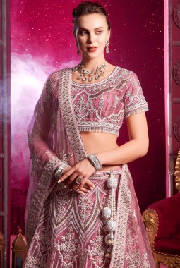 Pink Net Codding Sequins Wedding Lehenga Choli
