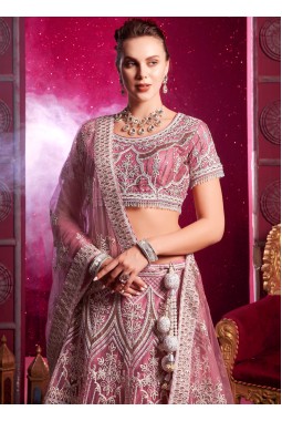 Pink Net Codding Sequins Wedding Lehenga Choli