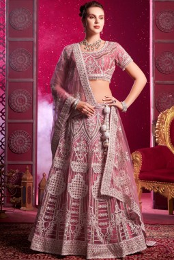 Pink Net Codding Sequins Wedding Lehenga Choli