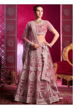 Pink Net Codding Sequins Wedding Lehenga Choli