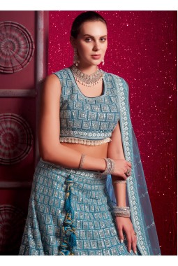 Blue Net Zarkan Sequins Wedding Lehenga Choli