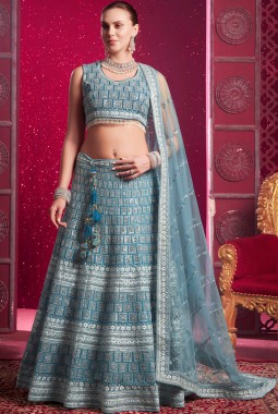 Blue Net Zarkan Sequins Wedding Lehenga Choli