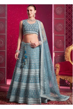 Blue Net Zarkan Sequins Wedding Lehenga Choli
