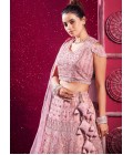 Peach Net Zarkan Pearls Wedding Lehenga Choli