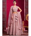 Peach Net Zarkan Pearls Wedding Lehenga Choli