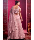 Peach Net Zarkan Pearls Wedding Lehenga Choli