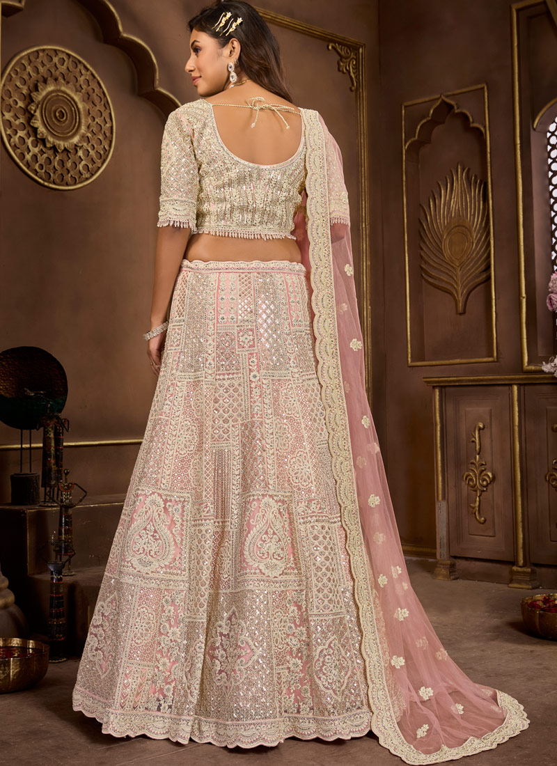 Peach Net Zarkan Codding Wedding Lehenga Choli