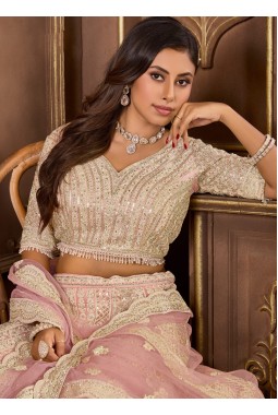 Peach Net Zarkan Codding Wedding Lehenga Choli