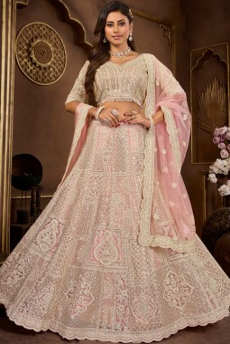 Peach Net Zarkan Codding Wedding Lehenga Choli
