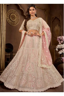 Peach Net Zarkan Codding Wedding Lehenga Choli