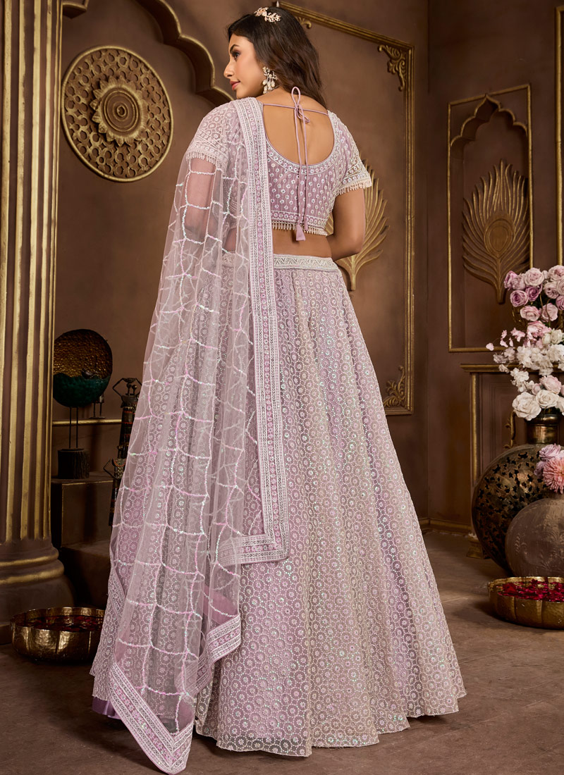 Lavender Net Sequins Wedding Lehenga Choli