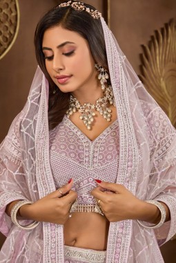 Lavender Net Sequins Wedding Lehenga Choli