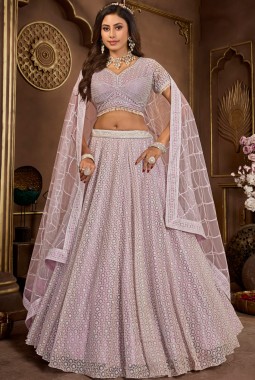 Lavender Net Sequins Wedding Lehenga Choli