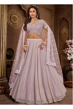 Lavender Net Sequins Wedding Lehenga Choli