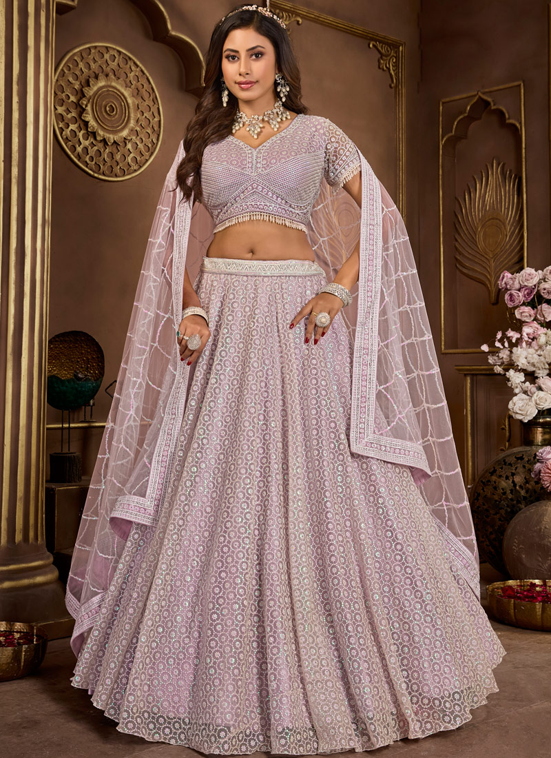 Lavender Net Sequins Wedding Lehenga Choli