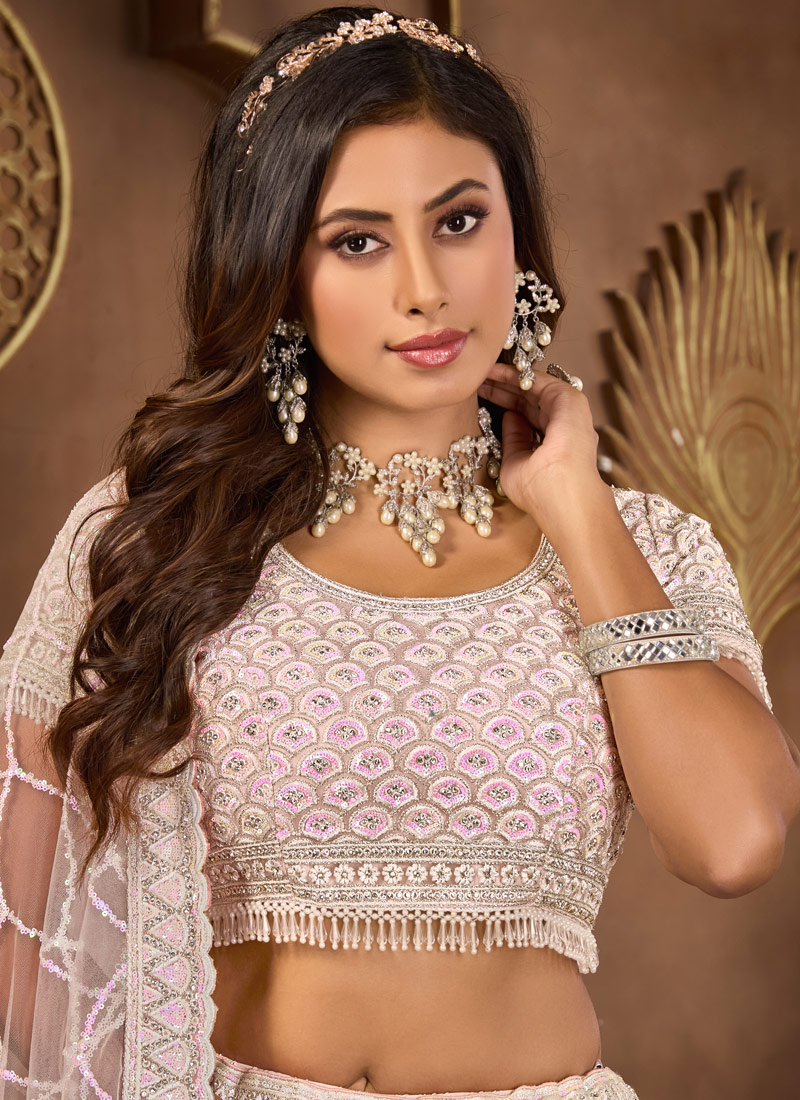 Baby Pink Net Zarkan Wedding Lehenga Choli