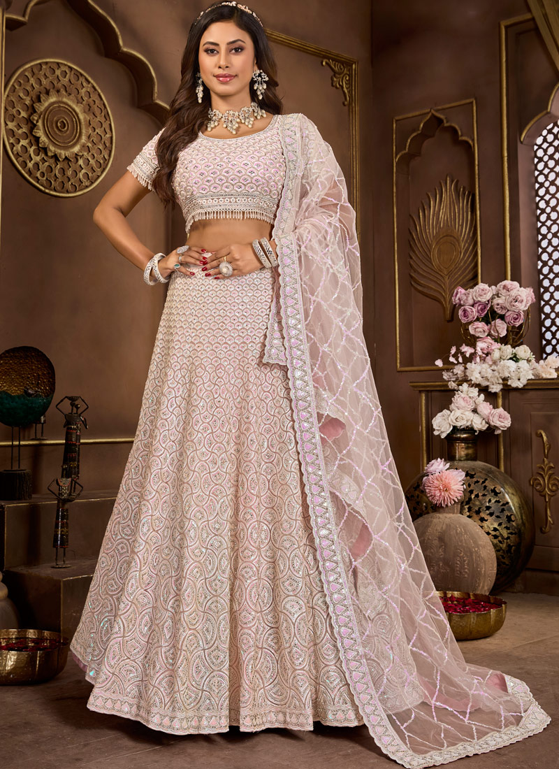 Baby Pink Net Zarkan Wedding Lehenga Choli