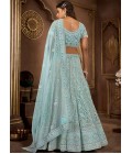 Sky Blue Net Zarkan Wedding Lehenga Choli